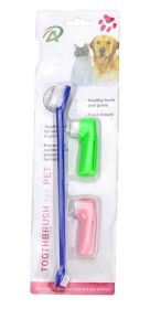 Two Headed Dog Toothbrush Set Canine Dental Hygiene Brush with 2 Finger Brushes (Color: Blue)