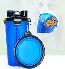 Storage Pet Food and Water Cup Feeding Silicone Collapsible Water Bowl (Color: Blue)