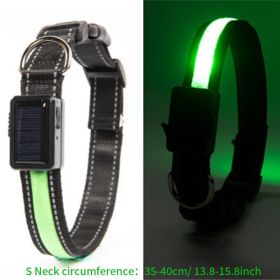 Solar And USB Rechargeable Light Up Pet Collar Waterproof LED For Night Walking (Color: Fluorescent Green, size: S)