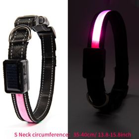 Solar And USB Rechargeable Light Up Pet Collar Waterproof LED For Night Walking (Color: Pink, size: S)