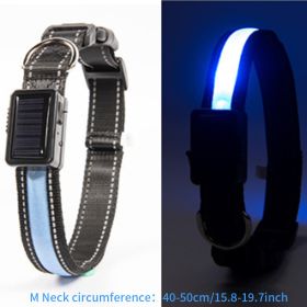 Solar And USB Rechargeable Light Up Pet Collar Waterproof LED For Night Walking (Color: Blue, size: M)