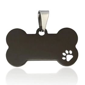 Stainless Steel Bone Shaped Pendant Collars, Metal Pendant for Pet Necklace (Color: Black, size: M)