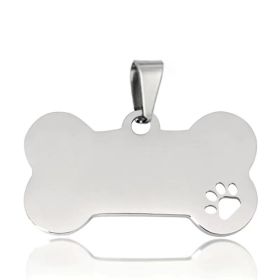 Stainless Steel Bone Shaped Pendant Collars, Metal Pendant for Pet Necklace (Color: Silver Grey, size: M)