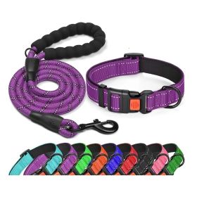 No Pull Dog Harness; Adjustable Nylon Dog Vest & Leashes (Color: Purple, size: M)