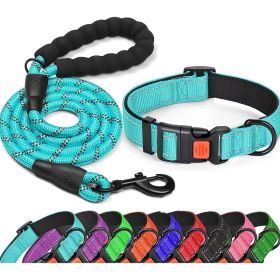 No Pull Dog Harness; Adjustable Nylon Dog Vest & Leashes (Color: Lake Blue, size: L)