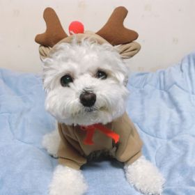 Dog Sweater Christmas Elk Costume Drawstring Hooded Small & Medium Dogs (Color: Apricot, size: XS)