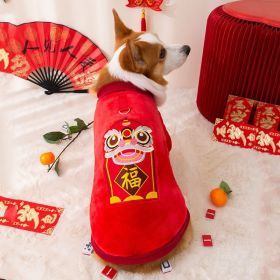 Tang Suit Dog Costume; Warm Tang Costume sweater; dog coat (Color: Red Lion, size: M)