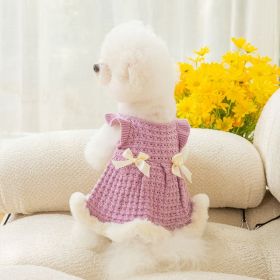 Warm and thickened dog clothes; bow sweater skirt; dog sweater (colour: Purple skirt, size: L (recommended weight 5-7 kg))