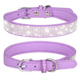 Pet Collar Shiny Artificial Rhinestone Dog Collar Microfiber Collar (Color: Light Purple, size: XS)