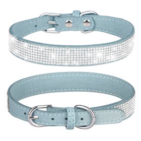 Pet Collar Shiny Artificial Rhinestone Dog Collar Microfiber Collar (Color: light blue, size: M)