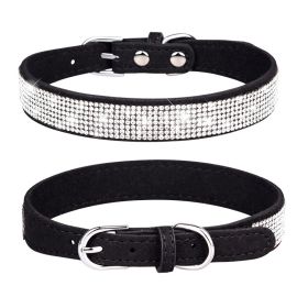 Pet Collar Shiny Artificial Rhinestone Dog Collar Microfiber Collar (Color: Black, size: S)