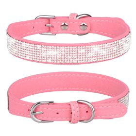 Pet Collar Shiny Artificial Rhinestone Dog Collar Microfiber Collar (Color: Pink, size: S)