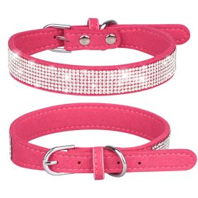 Pet Collar Shiny Artificial Rhinestone Dog Collar Microfiber Collar (Color: Rose red, size: S)