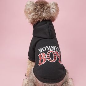 Hoodie for Small & Medium Dogs; "Mommy's Boy" Pattern Dog Hoodie (Color: Black, size: M)