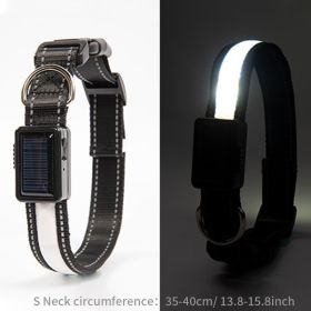 Solar And USB Rechargeable Light Up Pet Collar Waterproof LED For Night Walking (Color: White, size: S)