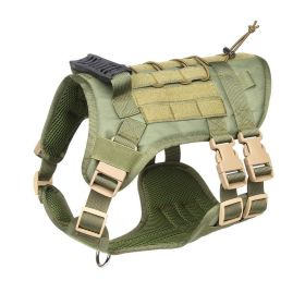 Tactical Dog Harness Dog Harness Vest with Soft Padded And D-Ring Collar (Color: Army Green, size: M)