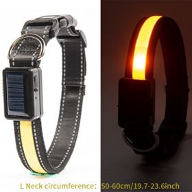 Solar And USB Rechargeable Light Up Pet Collar Waterproof LED For Night Walking (Color: Yellow, size: L)