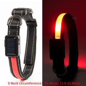 Solar And USB Rechargeable Light Up Pet Collar Waterproof LED For Night Walking (Color: Red, size: S)