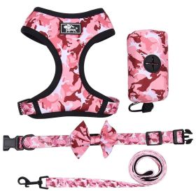 4Pcs Set Reflective No Pull Harness Collar Leash with Dog Poop Bag (Color: Pink, size: XL)