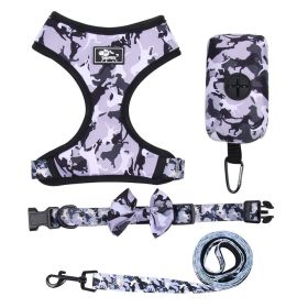 4Pcs Set Reflective No Pull Harness Collar Leash with Dog Poop Bag (Color: Grey, size: XL)