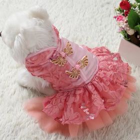 New Year Dog Dress; Floral Dog Costumes; Pet Clothes for Small Medium Dogs & Cats (Color: Pink, size: L)