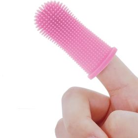 Dog Super Soft Pet Finger Toothbrush Teeth Cleaning (Color: Pink)