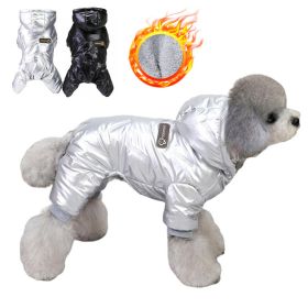 Winter Warm Dog Jumpsuit Waterproof Clothes Jacket Costumes (Color: Silver, size: M)