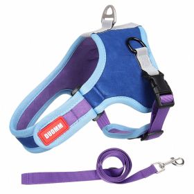 Dog Harnesses and dog leash set; Suede Chest Strap Saddle Vest Style Dog Chest Back Reflective, Strap, Rope (Specification (L * W): M, colour: Blue)