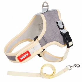 Dog Harnesses and dog leash set; Suede Chest Strap Saddle Vest Style Dog Chest Back Reflective, Strap, Rope (Specification (L * W): L, colour: grey)