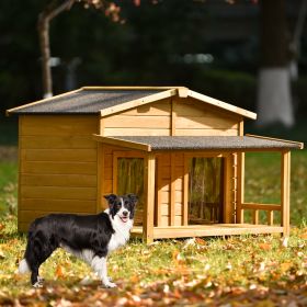 47.2 ' Large Wooden Doghouse Outdoor & Indoor with Porch; 2 Doors (Color: Brown)