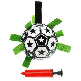 Dog Soccer Ball Toys with Straps, Interactive Dog Toy for Tug of War (Color: Black and white, size: M)