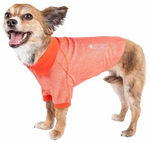 'Fur-Flexed' Relax-Stretch Wick-Proof Performance Dog Polo T-Shirt (Color: Orange, size: small)