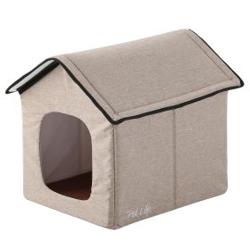 Electronic Heating and Cooling Smart Collapsible Pet House (Color: Beige, size: small)