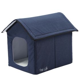 Electronic Heating and Cooling Smart Collapsible Pet House (Color: Navy, size: small)