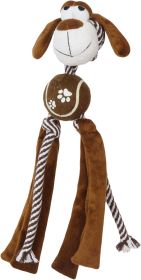 Rope Squeaker and Crinkle Tennis Dog Toy (Color: Brown)