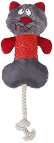 Nylon and Rope Squeaking Rubber Rope and Plush Dog Toy (Color: Red / Grey)