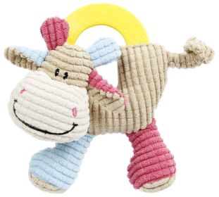 Plush Squeaking and Rubber Teething Newborn Puppy Toy (Color: Brown / Blue / Pink)