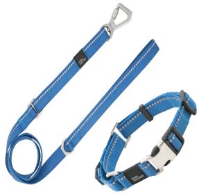 Outdoor Series 3M Reflective 2-in-1 Durable Martingale Training Dog Leash and Collar (Color: Blue, size: medium)