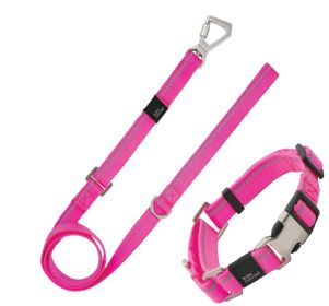 Outdoor Series 3M Reflective 2-in-1 Durable Martingale Training Dog Leash and Collar (Color: Pink, size: small)