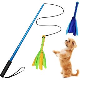 Extendable Dog Flirt Pole, Wand with 2 Replaceable Interactive Tail (Color: Blue)