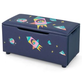 Kids Wooden Upholstered Toy Storage Box with Removable Lid (Color: Navy)