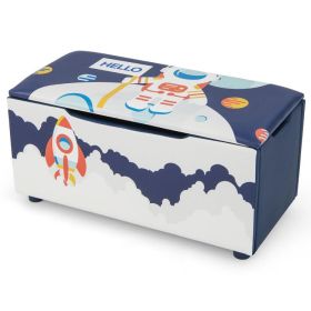 Kids Wooden Upholstered Toy Storage Box with Removable Lid (Color: Blue)