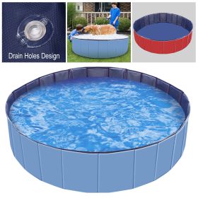 Foldable Pet Swimming Pool Bathing Tub Playmat Kids Pools (Color: Blue)