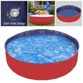 Foldable Pet Swimming Pool Bathing Tub Playmat Kids Pools (Color: Red)