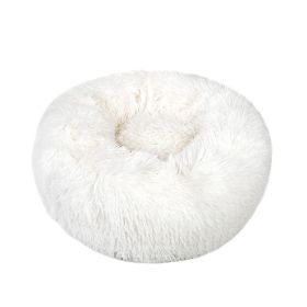 Small Large Dog Calming Bed Cozy Warm Plush Sleeping (Color: White, size: 27in)