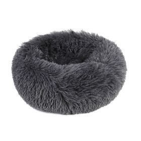 Small Large Dog Calming Bed Cozy Warm Plush Sleeping (Color: Dark Gray, size: 23in)