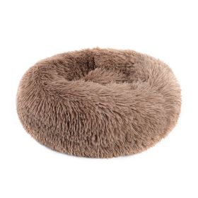 Small Large Dog Calming Bed Cozy Warm Plush Sleeping (Color: Khaki, size: 23in)