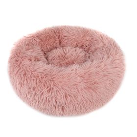 Small Large Dog Calming Bed Cozy Warm Plush Sleeping (Color: Pink, size: 23in)