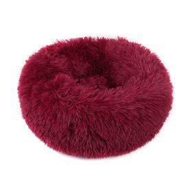 Small Large Dog Calming Bed Cozy Warm Plush Sleeping (Color: Wine Red, size: 23in)