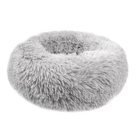 Small Large Dog Calming Bed Cozy Warm Plush Sleeping (Color: Light Gray, size: 27in)